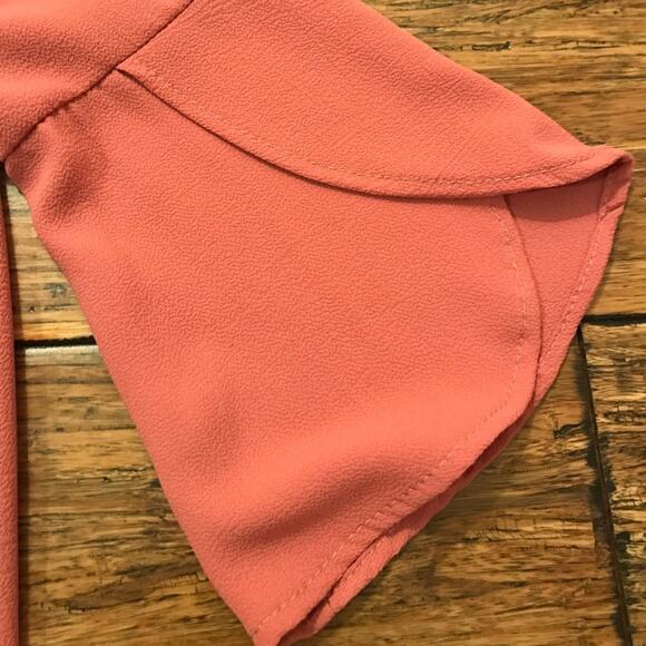 Off-shoulder Top Fringe Bottom Pink Blouse - Picture 5 of 5